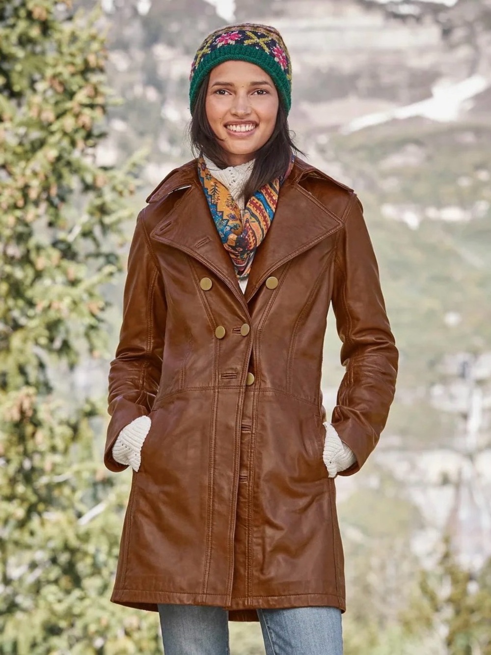 Sundance Chestnut Brown Leather Double-Breasted Coat